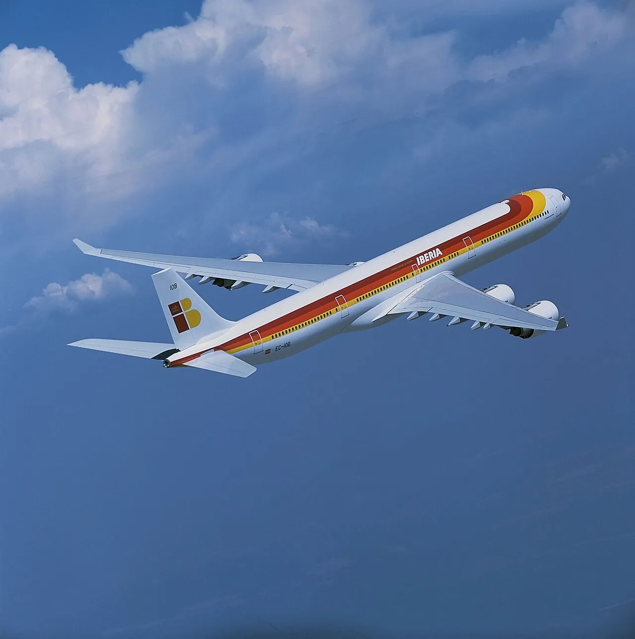 An Iberia Airlines Airbus A340-600 photographed in flight