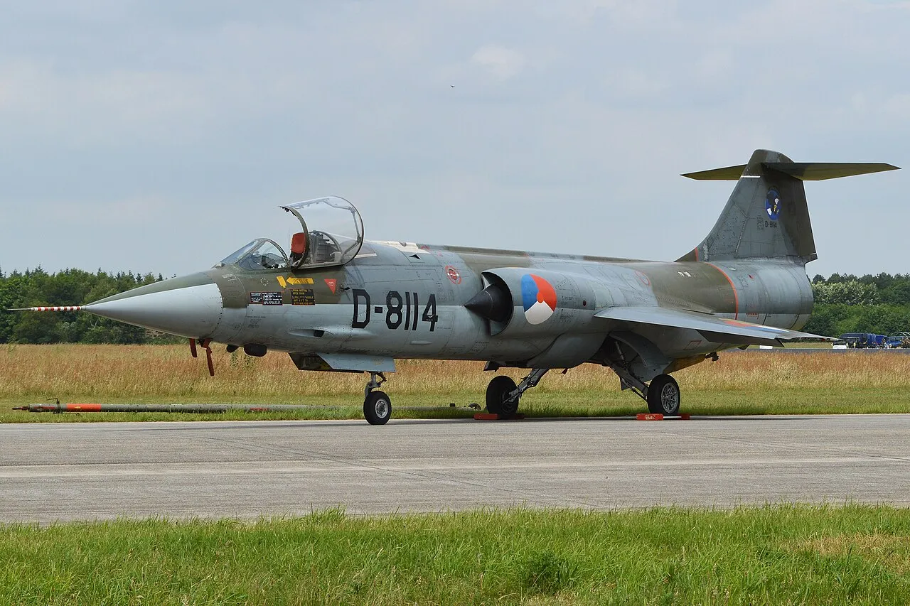 A Royal Netherlands Air Force F-104G Starfighter on static display at Volkel Air Base, Netherlands.