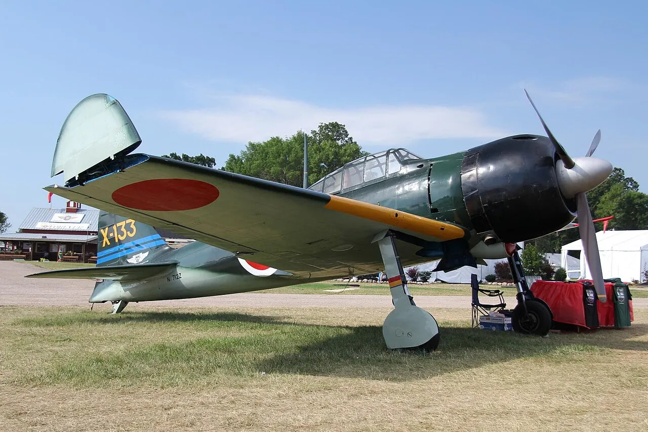 A restored Mitsubishi A6M5 Zero of the Planes of Fame Air Museum in California, the only fully authentic flyable example in the world, still powered by its original Nakajima Sakae engine.