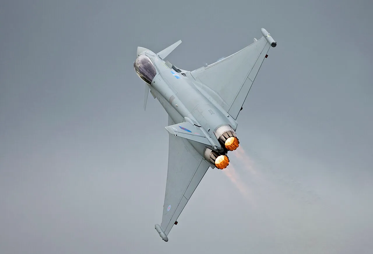 A Royal Air Force Eurofighter Typhoon in flight at the 2012 Royal International Air Tattoo.