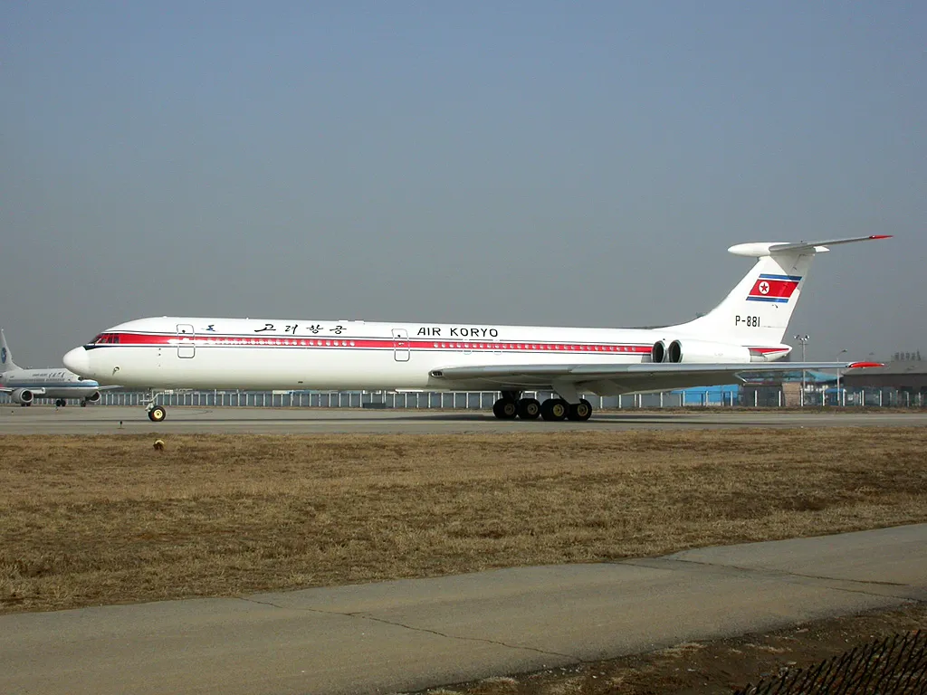 An Air Koryo Ilyushin Il-62M airliner parked at Beijing Capital International Airport.