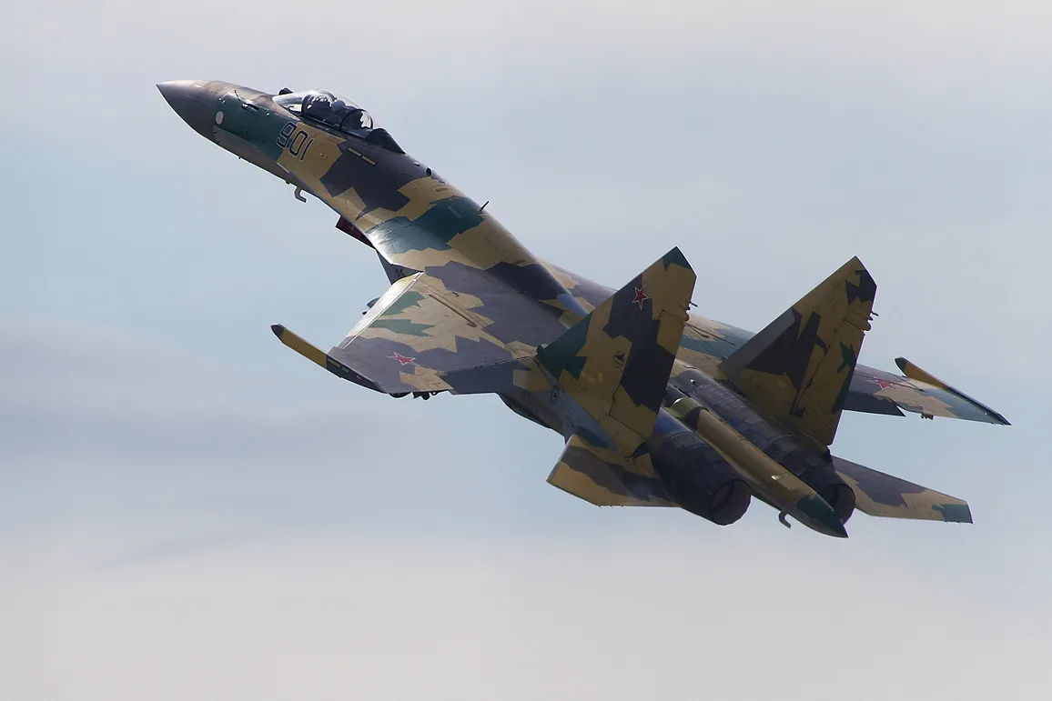 A Sukhoi Su-35 fighter jet on display at the MAKS 2011 airshow near Moscow.
